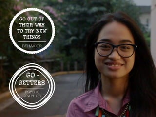 psycho
graphics
go out of
their way
to try new
things
GO -
Getters
 