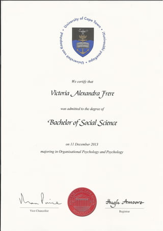 Victoria Frere - Undergraduate Certificate