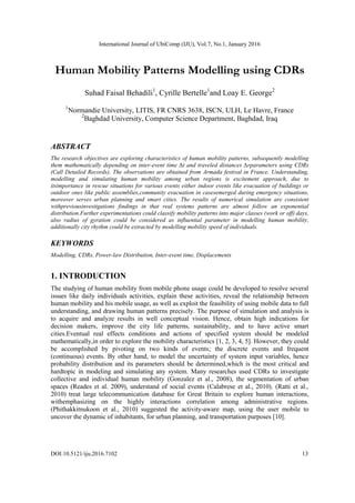 Modeling Human Mobility Patterns Using Call Detail Records (CDRs) and ...