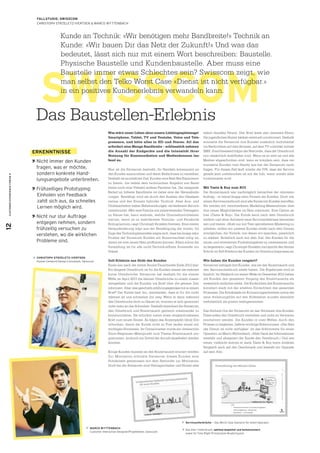   CHRISTOPH STRZELETZ-IVERTSEN
  Human Centered Design Consultant, Swisscom
  MARCO WYTTENBACH
   Customer Interaction Designer/Projektleiter, Swisscom
 Serviceunterbrüche — Das Worst Case Szenario für einen Operator.
 Das Ziel: 1 Unterbruch, optimal begleitet und kommuniziert,
sowie 1st Time Right Prinzip beim Routertausch.
CUSTOMER EXPERIENCE FORUM 912
SWISSCOM
FALLSTUDIE: SWISSCOM
CHRISTOPH STRZELETZ­IVERTSEN & MARCO WYTTENBACH
Das Baustellen-Erlebnis
Kunde an Technik: «Wir benötigen mehr Bandbreite!» Technik an
Kunde: «Wir bauen Dir das Netz der Zukunft!» Und was das
bedeutet, lässt sich nur mit einem Wort beschreiben: Baustelle.
Physische Baustelle und Kundenbaustelle. Aber muss eine
Baustelle immer etwas Schlechtes sein? Swisscom zeigt, wie
man selbst den Telko Worst Case «Dienst ist nicht verfügbar.»
in ein positives Kundenerlebnis verwandeln kann.
Was wäre unser Leben ohne unsere Lieblingsspielzeuge!
Smartphone, Tablet, TV und Youtube, Voice und Tele-
presence, und bitte alles in HD und Stereo. All das
erfordert eine Menge Bandbreite – schliesslich nehmen
die Anzahl der Endgeräte und die Intensität ihrer
Nutzung für Kommunikation und Medienkonsum lau-
fend zu.
Nun ist die Swisscom bestrebt, ihr Handeln konsequent an
den Kunden auszurichten und deren Bedürfnisse zu verstehen.
Deshalb ist es erklärtes Ziel, Kunden eine Best Net Experience
zu bieten, die neben dem technischen Angebot von Band-
breite noch eine Vielzahl anderer Facetten hat. Der steigende
Bedarf an höherer Bandbreite ist dabei eine der Herausforde-
rungen. Bewältigt wird sie durch den Ausbau des Glasfaser-
netzes und den Einsatz hybrider Technik. Aber Aus- und
Umbauarbeiten haben Nebenwirkungen: sie bedeuten Service-
unterbrüche! «Wer eine Familie mit pubertierenden Teenagern
zu Hause hat, kann erahnen, welche Unannehmlichkeiten
warten, wenn es zu mehrfachem Youtube- und Facebook-
Entzug kommt,» sagt Christoph Strzeletz-Ivertsen. Eine zweite
Herausforderung folgt aus der Bewältigung der ersten: Im
Zuge des Technologiewandels zeigte sich, dass bei knapp zehn
Prozent der Swisscom Kunden ein Routerwechsel nötig ist,
damit sie vom neuen Netz profitieren können. Allein schon die
Vorstellung ist für alle nicht-Technik-affinen Anwender ein
Gräuel.
Soll-Erlebnis aus Sicht des Kunden
Eines war nach der ersten Router-Tauschwelle Ende 2012 klar:
Ein längerer Unterbruch ist für die Kunden besser als mehrere
kurze Unterbrüche. Swisscom hat deshalb für die zweite
Welle im April 2013 die kleinen Unterbrüche zu einem zusam-
mengefasst und die Kunden via Brief über die genaue Zeit
informiert. Aber was geschieht erfahrungsgemäss mit so einem
Brief? Der Kunde liest ihn, entscheidet, dass er für ihn nicht
relevant ist und schmeisst ihn weg. Wenn er dann während
des Unterbruchs doch zu Hause ist, erinnert er sich garantiert
nicht mehr an das Schreiben. Deshalb entschied die Swisscom,
den Unterbruch und Routertausch getrennt voneinander zu
kommunizieren. Sie schickte zuerst einen eingeschriebenen
Brief zum neuen Router. Es folgte das Routerpäckli (ohne Ein-
schreiben, damit der Kunde nicht zu Post laufen muss) mit
wichtigen Hinweisen. Im Contactcenter wurde ein «Interactive
Voice-Response»-Menüpunkt zum Thema Routertausch pro-
grammiert, wodurch ein Drittel der Anrufe abgefedert werden
konnten.
Einige Kunden mussten an den Routertausch erinnert werden.
Zur Motivation schickte Swisscom diesen Kunden eine
Schokolade gemeinsam mit dem Reminder zur Motivation.
Doch bei der Swisscom sind Vertragsinhaber und Nutzer eher
selten dieselbe Person. Den Brief lesen also meistens Eltern.
Die jugendlichen Nutzer bleiben eventuell uninformiert. Deshalb
erinnerte die Swisscom ihre Kunden zusätzlich multimedial
via Nachrichten auf dem Browser, auf dem TV und/oder mittels
SMS. Anschliessend folgte der Reminder, dass der Unterbruch
nun tatsächlich stattfinden wird. Wenn es so weit ist und alle
Medien abgeschnitten sind, kann es trotzdem sein, dass ver-
wunderte Kunden vom Handy aus bei der Swisscom nach-
fragen. Für diesen Fall läuft wieder die IVR, dass der Service
gerade jetzt unterbrochen ist mit der Info, wann wieder alles
funktionieren wird.
Mit Taste & Buy zum ROI
Der Routertausch war nachträglich betrachtet der «kleinere»
Auftrag – er betraf knapp zehn Prozent der Kunden. Doch von
einem Serviceunterbruch sind alle Swisscom Kunden betroffen.
Sie werden mit verschiedenen Marketing-Massnahmen über
ihre neuen Möglichkeiten im Netz informiert. Eine Option ist
hier «Taste & Buy». Der Kunde kann nach dem Unterbruch
einfach und ohne Aufwand neue Serviceerlebnisse kennenler-
nen und testen. «Statt nur mit Text-getriebenem Marketing zu
arbeiten, wollen wir unseren Kunden direkt nach dem Umbau
ermöglichen, die Vorteile, von denen wir sprechen, persönlich
zu erleben. Sicherlich auch mit dem Ziel, den Kunden für die
neuen und erweiterten Produktangebote zu interessieren und
zu begeistern», sagt Christoph Strzeletz und spricht den letzten
Schritt im Soll-Erlebnis der Kunden im Unterbruchsprozess an.
Wie haben die Kunden reagiert?
Swisscom befragte ihre Kunden, wie sie den Routertausch und
den Serviceunterbruch erlebt haben. Die Ergebnisse sind er-
freulich: Im Vergleich zur ersten Welle im Dezember 2012 haben
die Kunden den gesamten Vorgang des Routertauschs als
wesentlich einfacher erlebt. Die Einfachheit des Routertauschs
korreliert stark mit der erlebten Einfachheit des gesamten
Prozesses. Die Schokolade im Erinnerungsschreiben sowie der
neue Anleitungsfilm auf den Hilfeseiten wurden ebenfalls
mehrheitlich als positiv wahrgenommen.
Das höchste Gut der Swisscom ist das Vertrauen ihre Kunden.
Diese sollen den Unterbruch verstehen und nicht im Vertrauen
erschüttert werden. Die Kunden in zwei Wellen durch den
Prozess zu begleiten, lieferte wichtige Erkenntnisse. «Der Satz
‚der Dienst ist nicht verfügbar’ ist das Schlimmste für einen
Operator», so Marco Wyttenbach. «Aber Dank der Informationen
versteht und akzeptiert der Kunde den Unterbruch.» Und wer
weiss, vielleicht kommt er dank Taste & Buy beim direkten
Vergleich auch auf den Geschmack und bestellt ein Upgrade
auf sein Abo.
ERKENNTNISSE
Nicht immer den Kunden
fragen, was er möchte,
sondern konkrete Hand­
lungsangebote unterbreiten.
Frühzeitiges Prototyping:
Einholen von Feedback
zahlt sich aus, da schnelles
Lernen möglich wird.
Nicht nur stur Aufträge
entgegen nehmen, sondern
frühzeitig versuchen zu
verstehen, wo die wirklichen
Probleme sind.
 