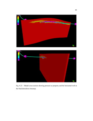 83
Fig. 8.21 – Model cross-section showing pressure as property and the horizontal well at
the final drawdown timestep.
 
