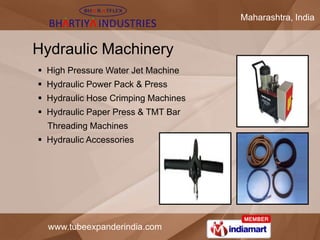 Maharashtra, India


Hydraulic Machinery
 High Pressure Water Jet Machine
 Hydraulic Power Pack & Press
 Hydraulic Hose...