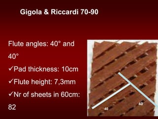 40
40
Flute angles: 40° and
40°
Pad thickness: 10cm
Flute height: 7,3mm
Nr of sheets in 60cm:
82
Gigola & Riccardi 70-90
 