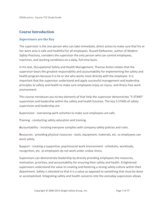 Supervisor Study Guide safety supervision and leadership | PDF