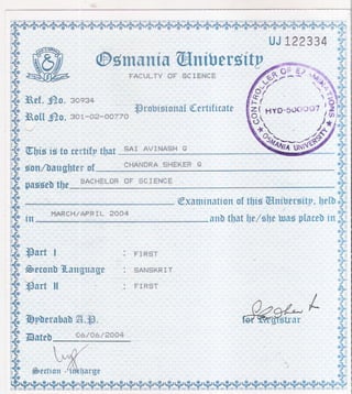 Provisional Certificate of Degree