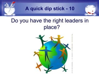 A quick dip stick - 10
Do you have the right leaders in
place?
 