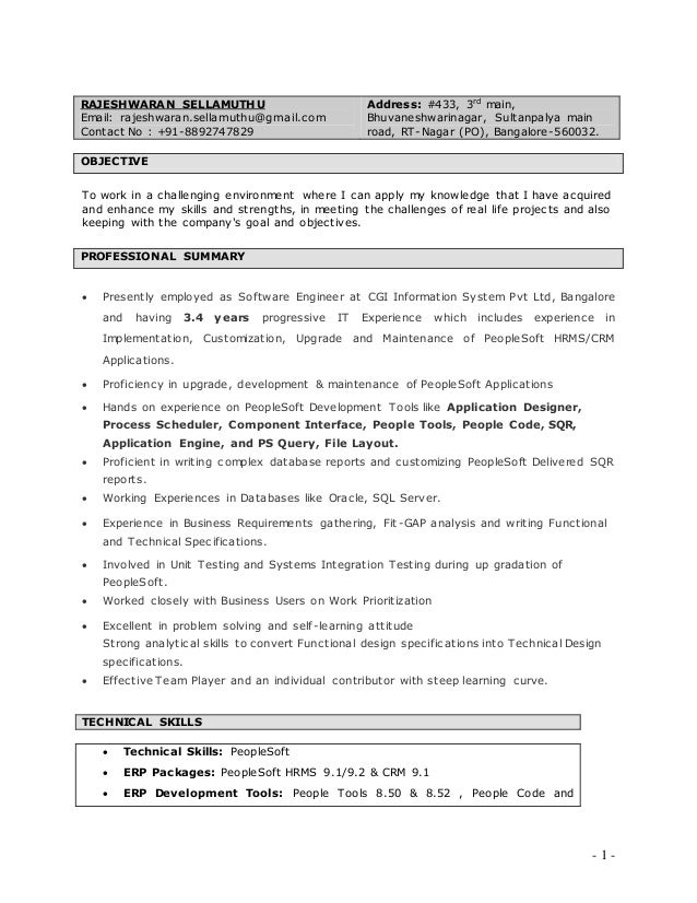 rajeshwaran peoplesoft resume