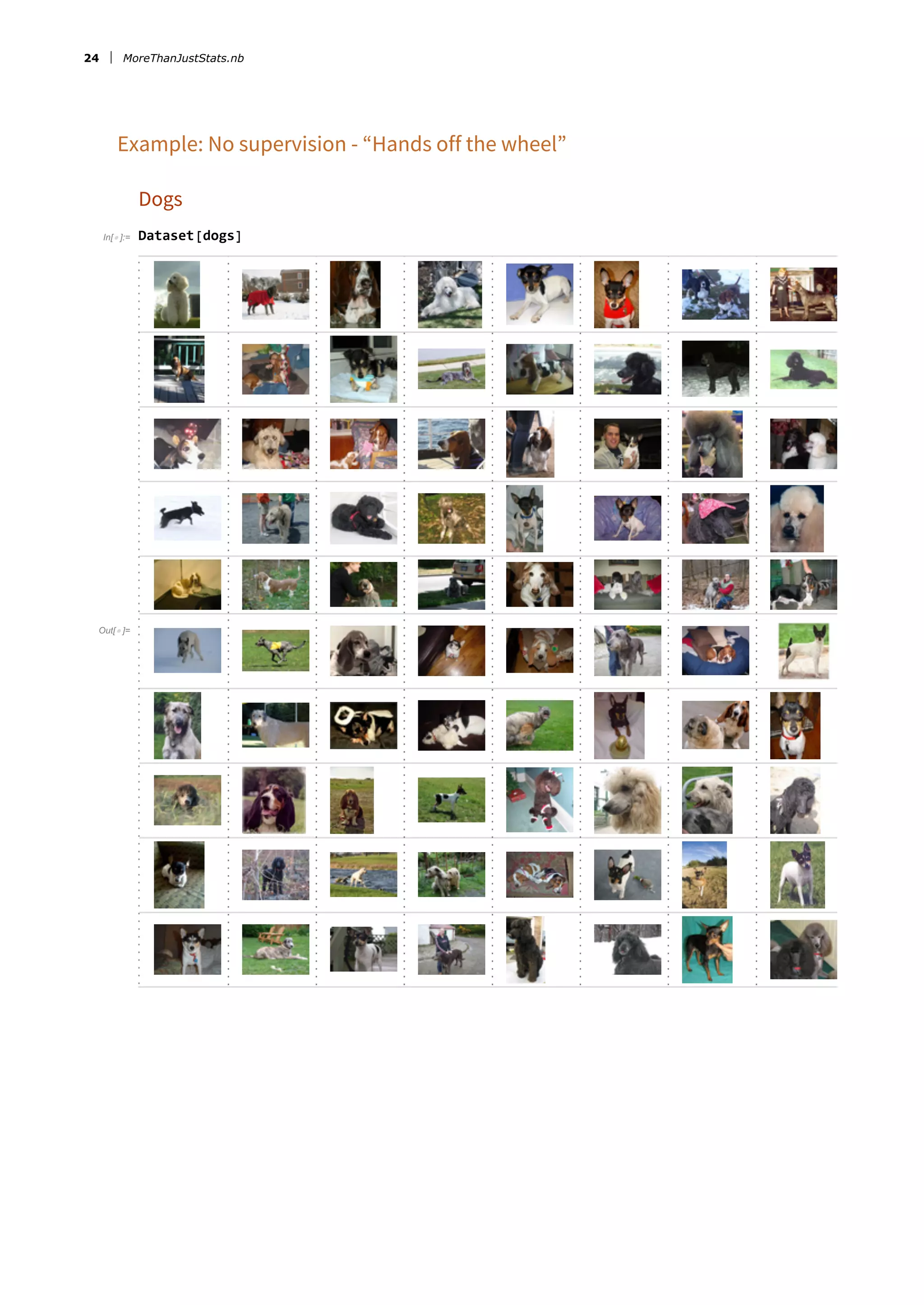 Example: No supervision - “Hands off the wheel”
Dogs
In[ ]:= Dataset[dogs]
Out[ ]=
24 MoreThanJustStats.nb
 