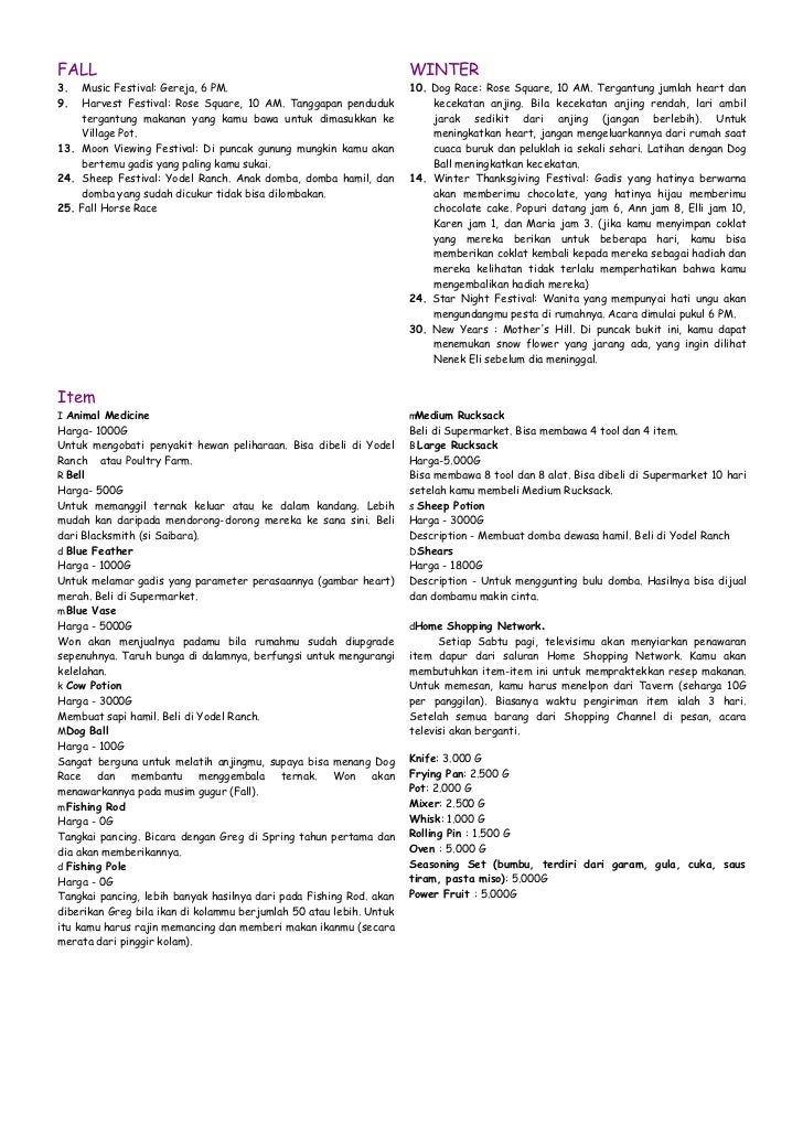 Resep Masakan Harvest Moon Back To Nature Resep Masakan Harvest Moon Back To Nature