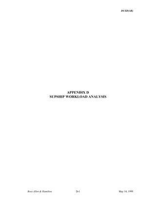 DUSD(AR)
Booz·Allen & Hamilton D-1 May 14, 1999
APPENDIX D
SUPSHIP WORKLOAD ANALYSIS
 