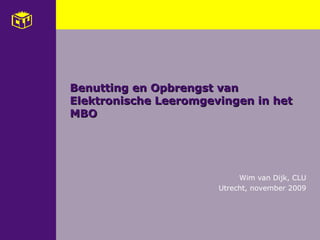 Benutting en Opbrengst van Elektronische Leeromgevingen in het MBO  Wim van Dijk, CLU Utrecht, november 2009 