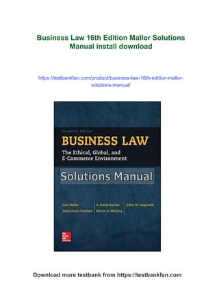 Business Law 16th Edition Mallor Solutions Manual | PDF