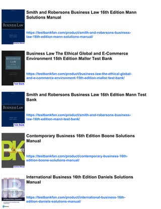 Business Law 16th Edition Mallor Solutions Manual | PDF