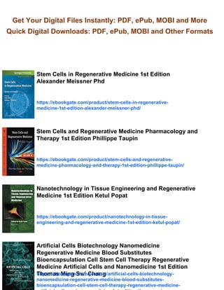Stem Cells Tissue Engineering and Regenerative Medicine 1st Edition ...