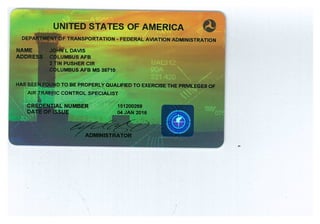 FAA Form 7220-1 Credential Card