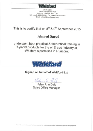 Whitford Certificate