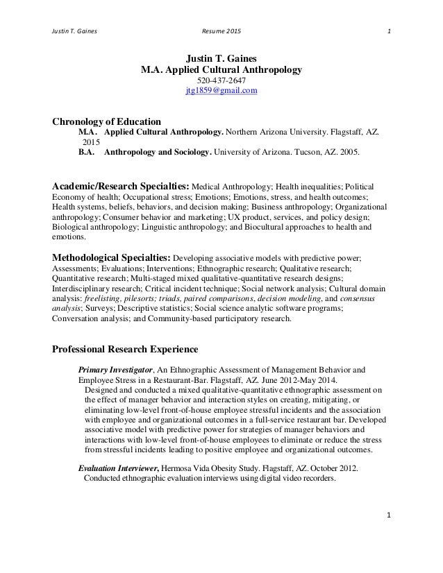 Resume phd anthropology boston