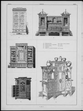 A — Платяной ш капъ.
В — Книжный ш капъ съ диваномъ.
С — Книжный шкапъ.
D — Ш каФ и къ .
Е — Ш к а п ъ съ ръзными Ф иленками. Apx. Carl Patek.
Худож. Промыш
Apx. A. Huber.
Apx. J. Krinner.
школа въ Карлсруэ.
 