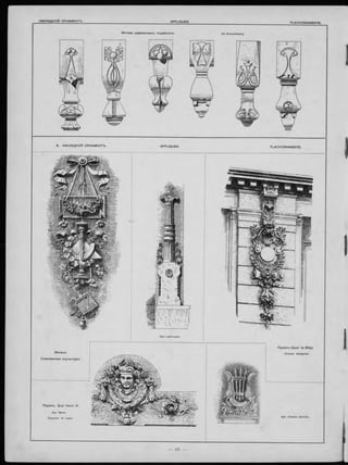 НАКЛАДНОЙ ОРНАМЕНТЪ. APPLIQUES. FLACHORNAMENTE.
Мотивы деревянныхъ подвѣсокъ. По Dorschfeldt’y.
8. НАКЛАДНОЙ ОРНАМЕНТЪ. APPLIQUES.
Парижъ (Quai de Billy).
Charles Adelgeist.
Миланъ.
Современная скульптура.
Парижъ. Quai Henri IV.
Apx. Merle.
Apx. Charles Garnier.Окульпт. H. Leleu.
 