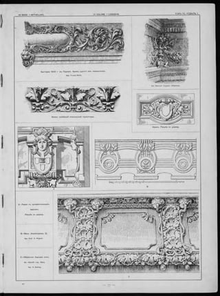 B— Вѣна. (Kastlergasse, 3).
Apx. Prof. O. Wagner.
C—Убранство барьера ложъ
въ театрѣ гор. Gera.
Apx. H. Seeling.
Выставка 1 9 0 0 г въ ПарижЬ. Ф р и зъ одного ,и зъ павильоновъ.
Apx. Тгорау-ВаіІІу.
Фризъ. Рѣзьба по дереву.
Фризъ новѣйшей итальянской скульптуры.
 