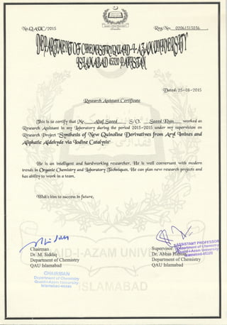 (8) Research Assistant Certificate