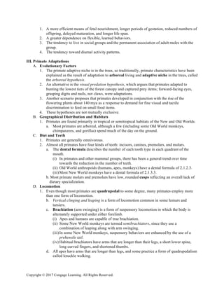 Comprehensive Overview of Primate Evolution and Characteristics in ...