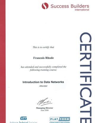 Intro to Data Networks Cert.
