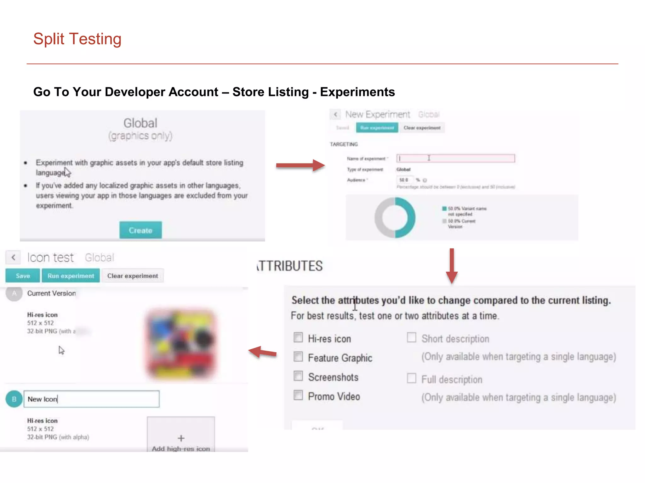 Split Testing
Go To Your Developer Account – Store Listing - Experiments
 