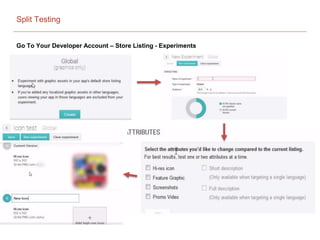 Split Testing
Go To Your Developer Account – Store Listing - Experiments
 