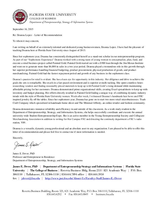 dr james dever letter of recomendation for deanna lopez fsu letter of recommendation