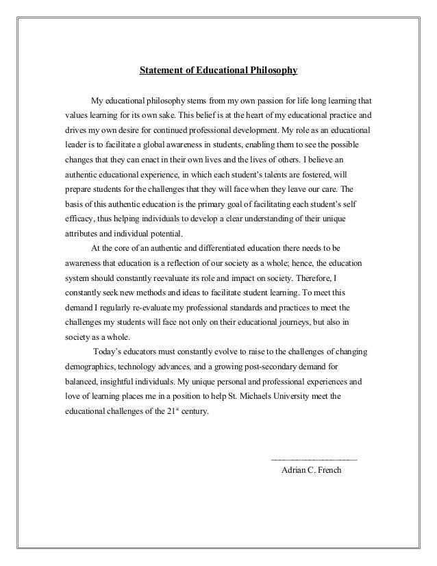 thesis statement for philosophy of education
