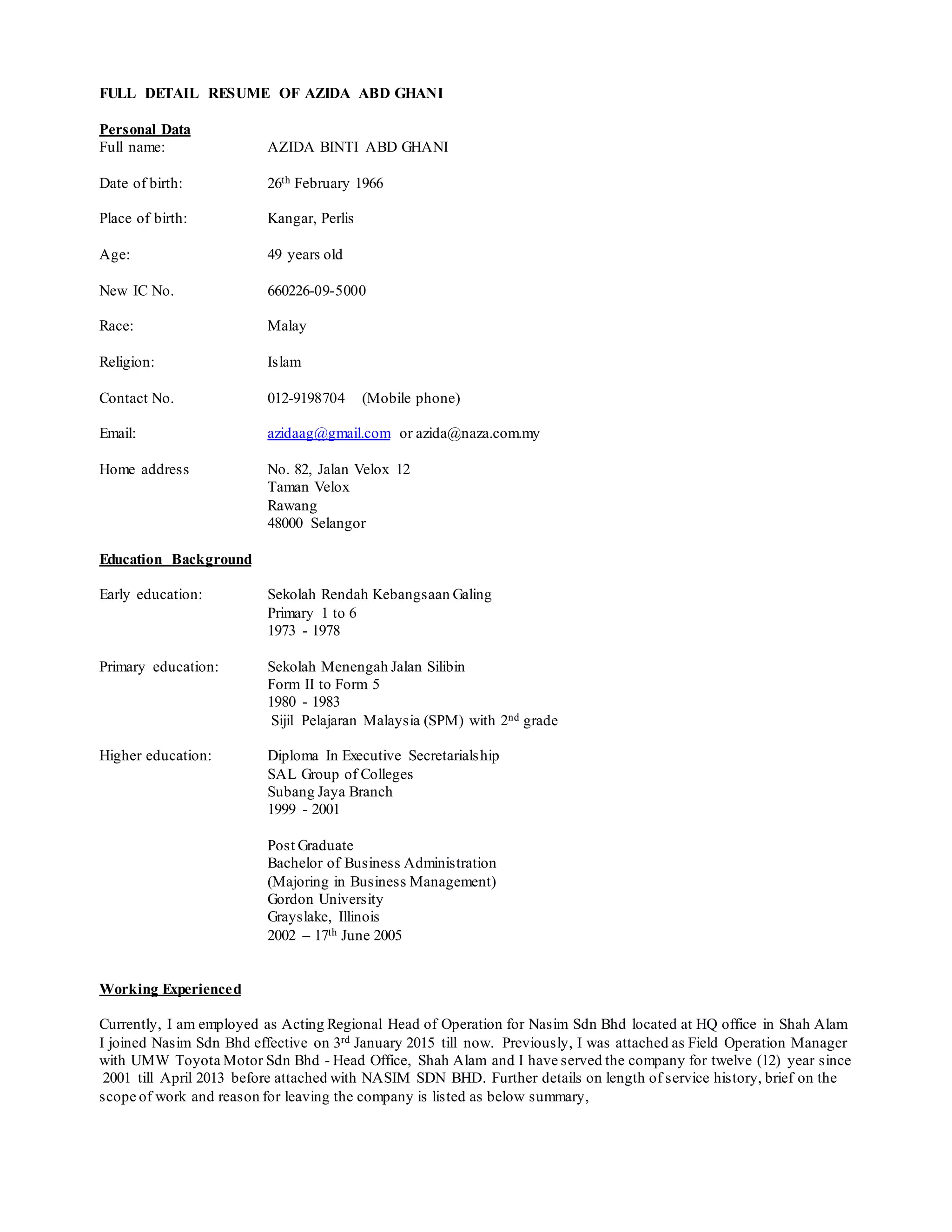 Azida Resume (amended) | DOCX