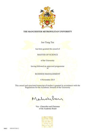 MMU Certificate 2015 Business Management