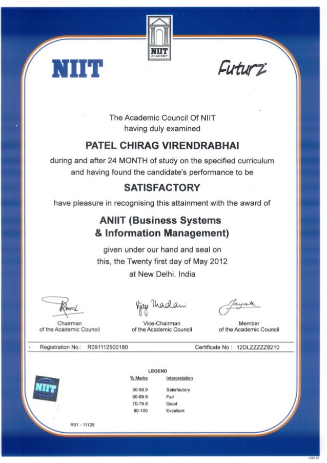 niit certificate diploma certificate sample format