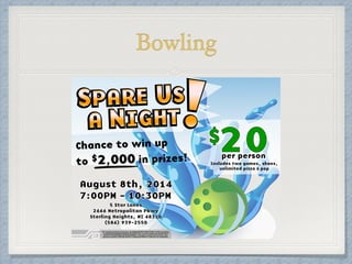 Bowling
August 8th, 2014
7:00PM - 10:30PM
August 8th, 2014
7:00PM - 10:30PM
per person
Includes two games, shoes,
unlimited pizza & pop
20$
5 Star Lanes
2666 Metropolitan Pkwy
Sterling Heights, MI 48310
(586) 939-2550
We at Service Systems Associates are independently raising funds to help our partner
at the Detroit Zoological Society. All proceeds go towards funding the Detroit Zoo's
mission of Celebrating and Saving Wildlife, focusing on animal conservation. Your
generous donation will help fund it's continuing efforts to educate our community.
 