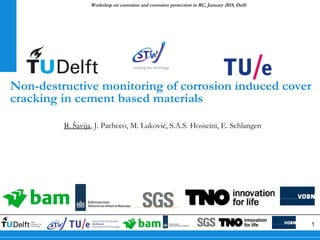 1
Workshop on corrosion and corrosion protection in RC, January 2015, Delft
Non-destructive monitoring of corrosion induced cover
cracking in cement based materials
B. Šavija, J. Pacheco, M. Luković, S.A.S. Hosseini, E. Schlangen
 