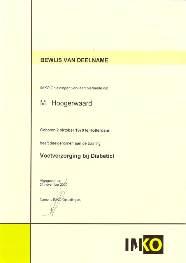 Bewijs van deelname Diab. Voet