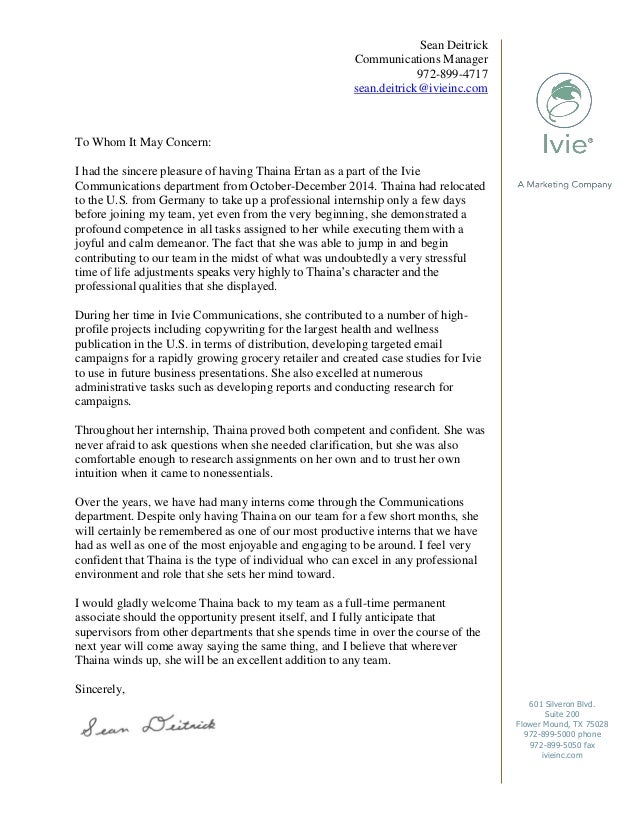 Communications Letter of Thaina Ertan