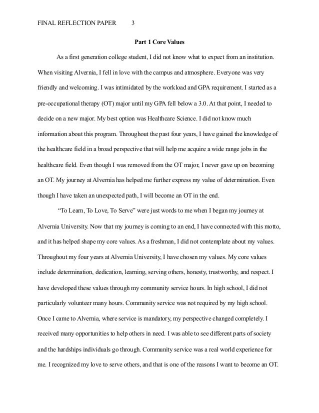 Family Business Essay Final Reflection Paper Part Core Values As A First Generation College Student Research Paper Essay Topics also Thesis Argumentative Essay Final Reflection Paper Essay With Thesis Statement