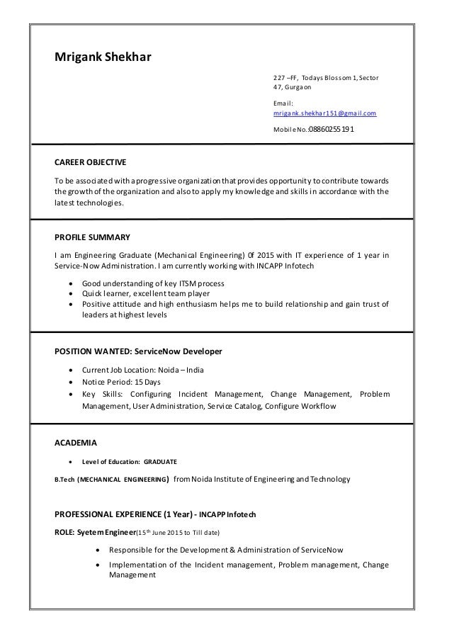 mrigank servicenow cv