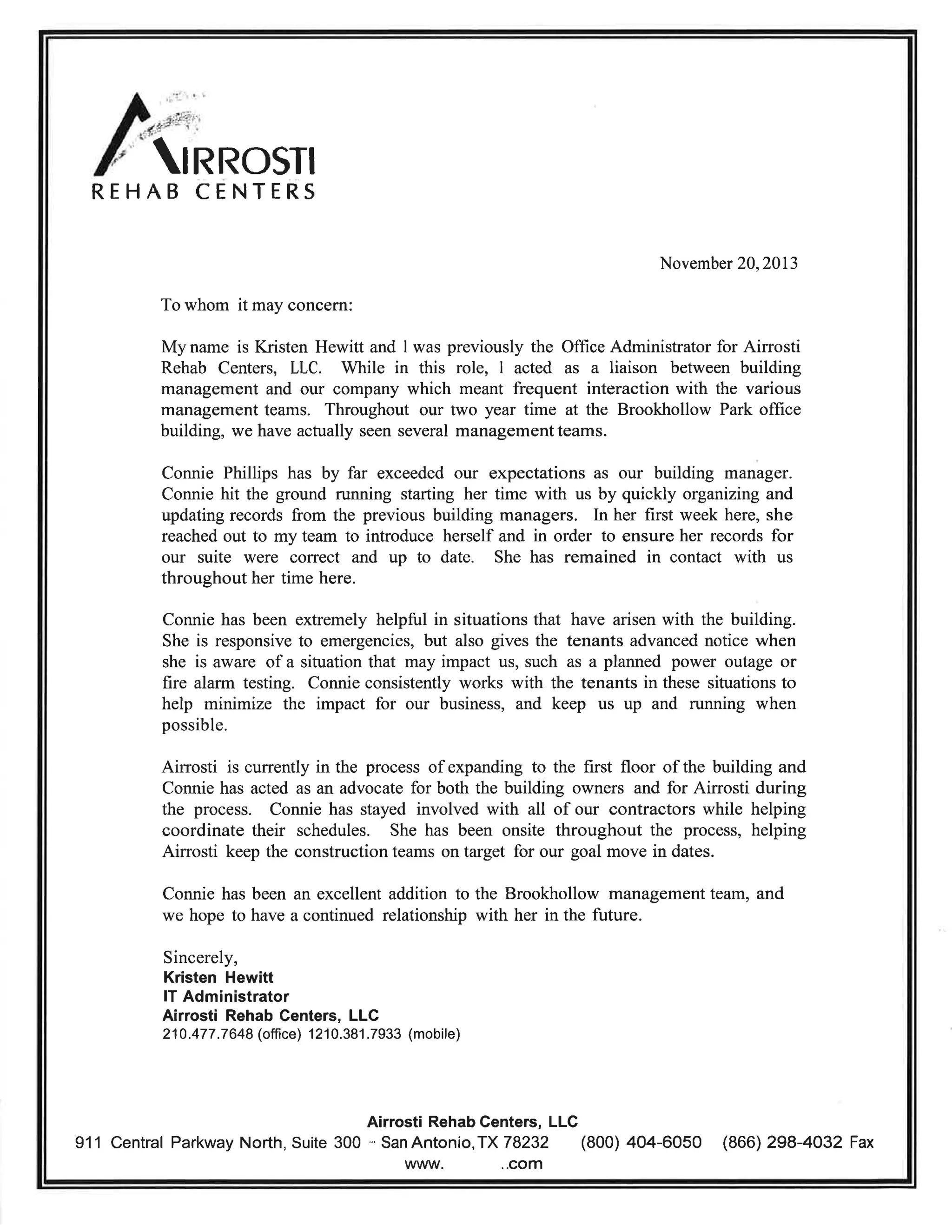 Airrosti Reference Letter