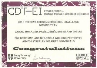 CDT-EI Summer School 2016 Certificate