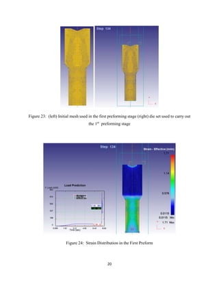 20
Figure 23: (left) Initial mesh used in the first preforming stage (right) die set used to carry out
the 1st
preforming stage
Figure 24: Strain Distribution in the First Preform
 