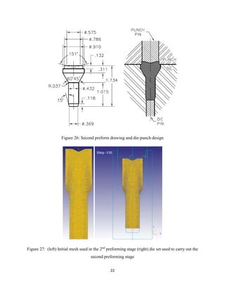 22
Figure 26: Second preform drawing and die-punch design
Figure 27: (left) Initial mesh used in the 2nd
preforming stage (right) die set used to carry out the
second preforming stage
 