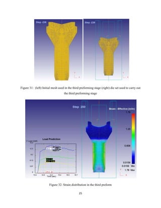 25
Figure 31: (left) Initial mesh used in the third preforming stage (right) die set used to carry out
the third preforming stage
Figure 32: Strain distribution in the third preform
 