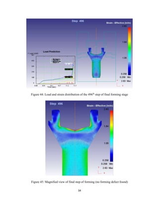 34
Figure 44: Load and strain distribution of the 496th
step of final forming stage
Figure 45: Magnified view of final step of forming (no forming defect found)
 
