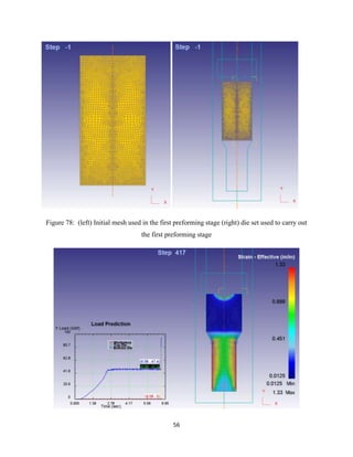 56
Figure 78: (left) Initial mesh used in the first preforming stage (right) die set used to carry out
the first preforming stage
 