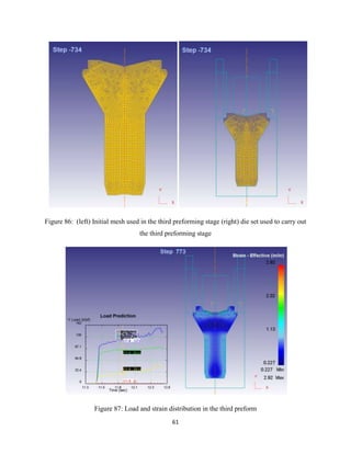 61
Figure 86: (left) Initial mesh used in the third preforming stage (right) die set used to carry out
the third preforming stage
Figure 87: Load and strain distribution in the third preform
 