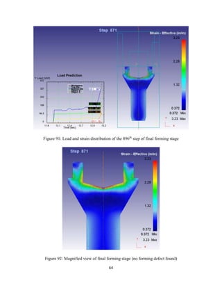 64
Figure 91: Load and strain distribution of the 896th
step of final forming stage
Figure 92: Magnified view of final forming stage (no forming defect found)
 