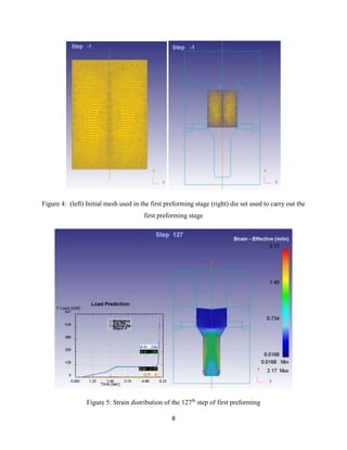 8
Figure 4: (left) Initial mesh used in the first preforming stage (right) die set used to carry out the
first preforming stage
Figure 5: Strain distribution of the 127th
step of first preforming
 